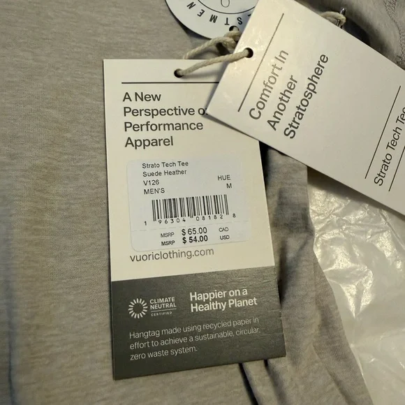 Vuori Strato Tech Tee - Suede Heather Mens Medium - Picture 2 of 4
